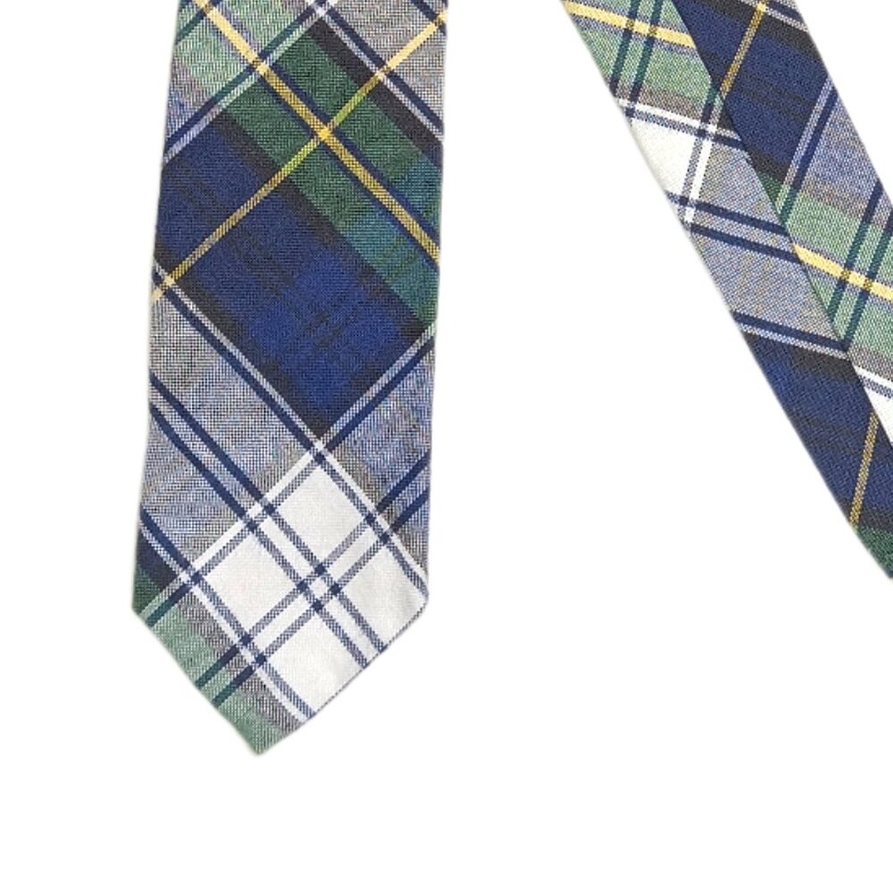 J. Crew Cotton Tie Mens 59.5” Blue Green Tartan Scottish Plaid Preppy Skinny New